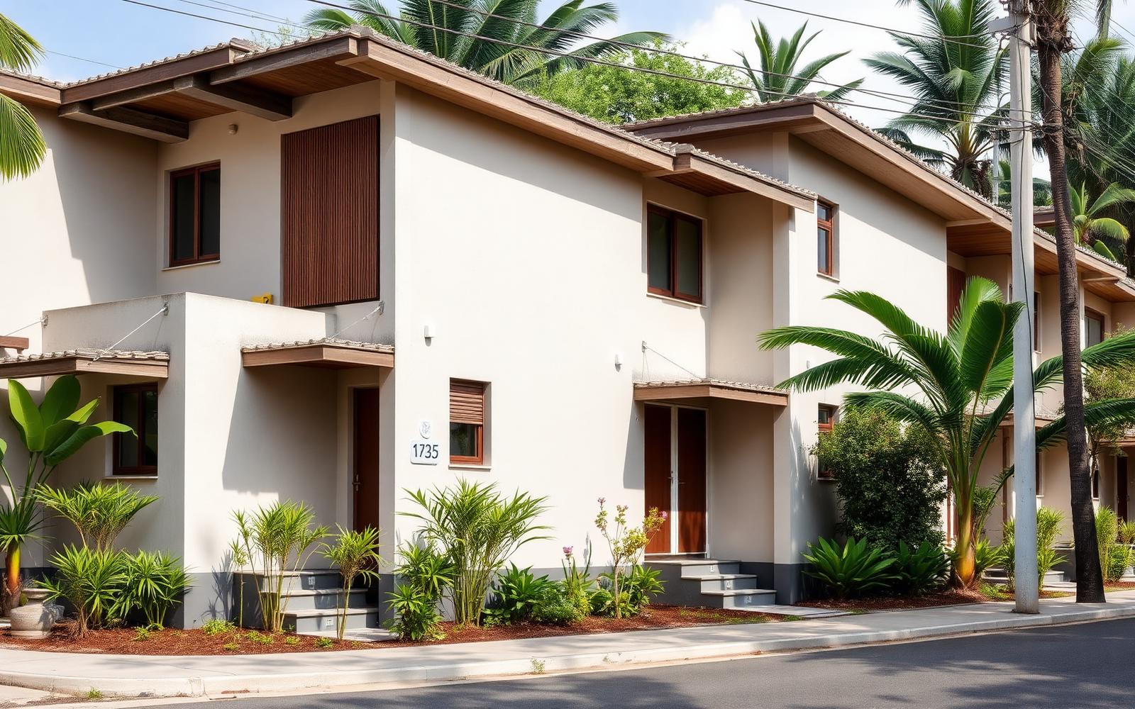 Modern low-rise housing terrace in a tropical climate