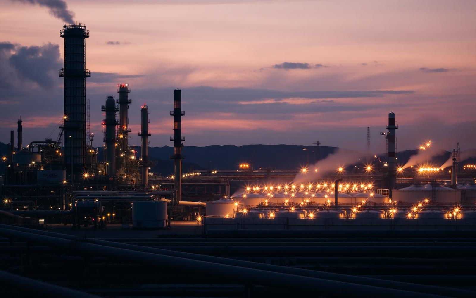 Refinery, pipelines and storage terminal at dusk
