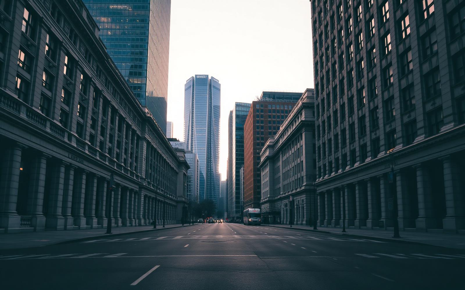 Institutional financial district at dawn